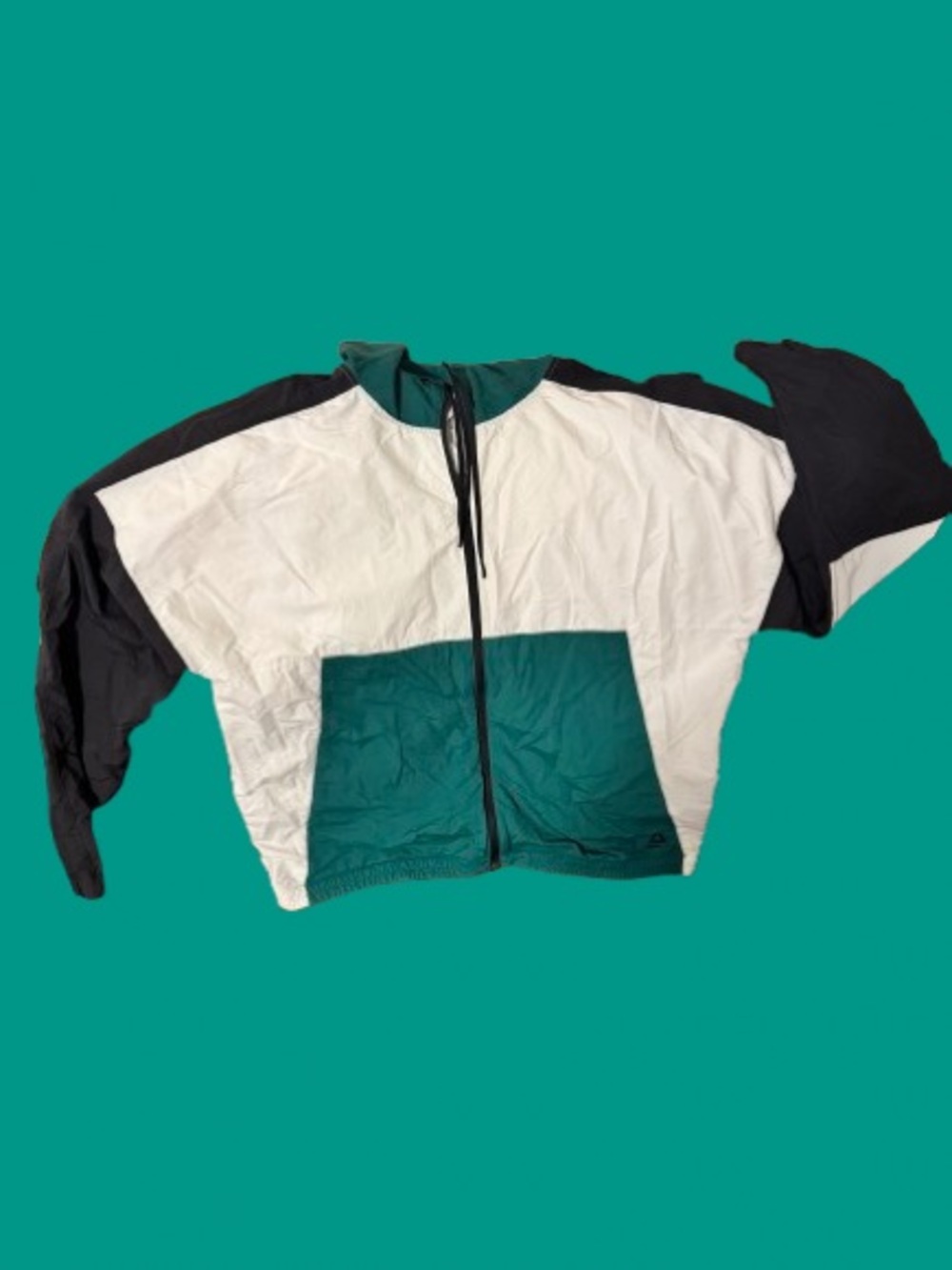 Reebok Men’s Green & White Colorblock Hooded Windbreaker Jacket Size XL